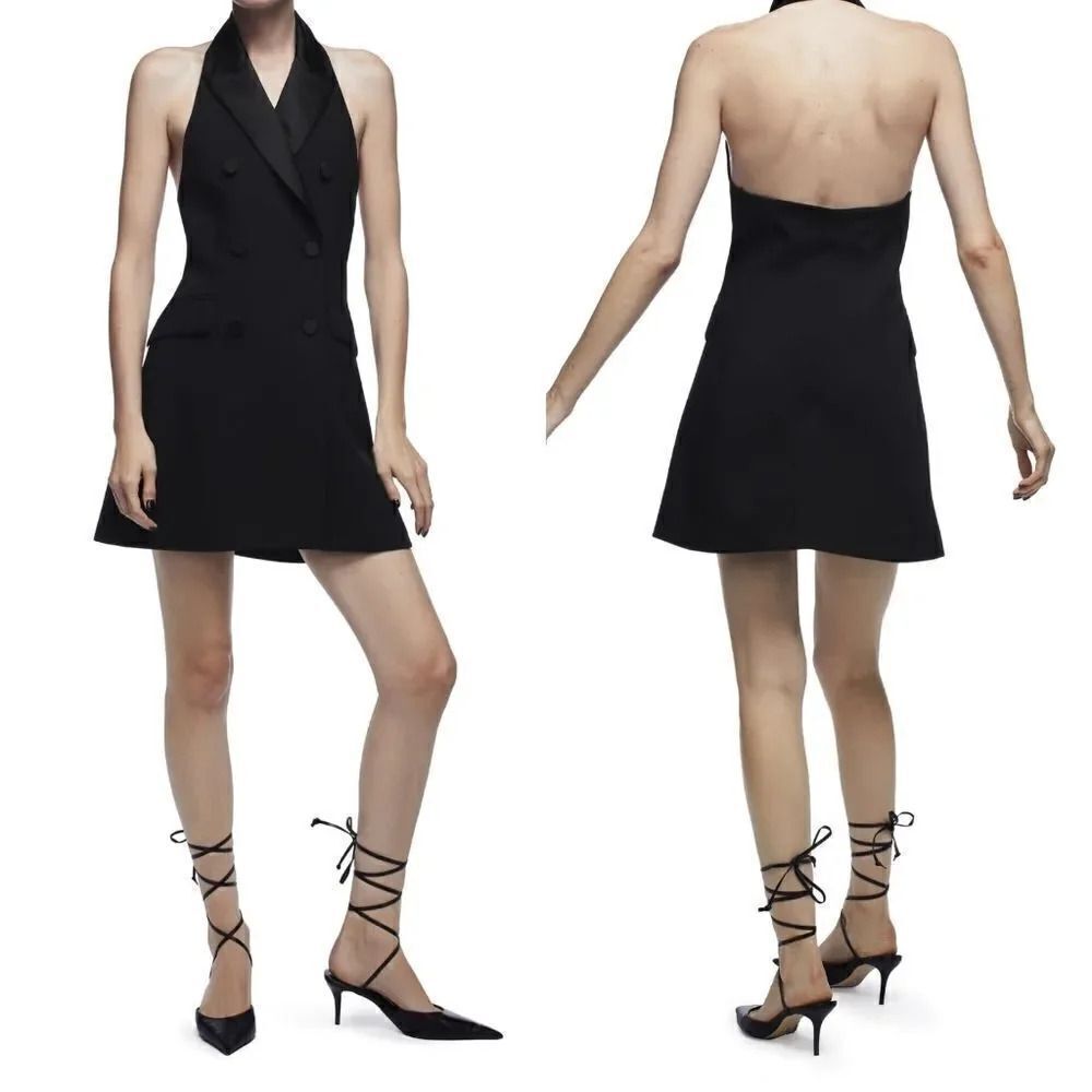 ZARA SLEEVELESS DOUBLE BREASTED DRESS BLACK S